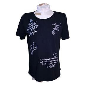 Karl Lagerfeld Paris‎ Women's Embellished Metallic-Script T-Shirt Size Medium